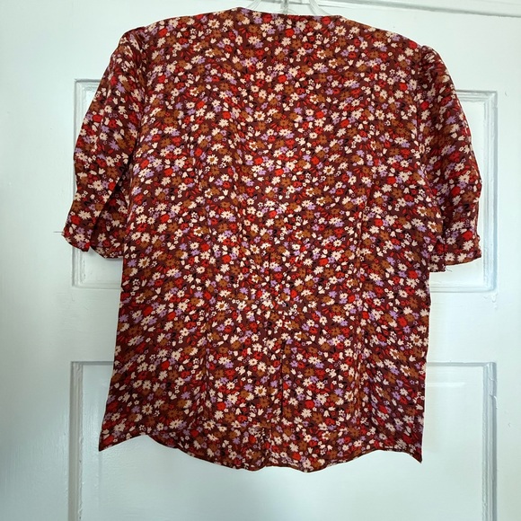 Madewell Rust Floral V-Neck Puff-Sleeve Top - Picture 5 of 8